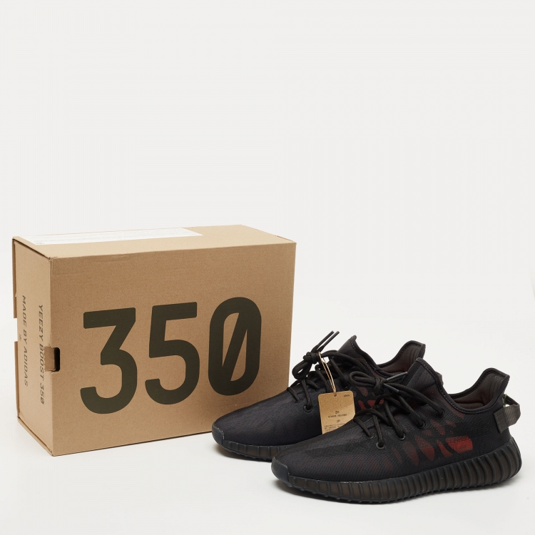 Pre Owned adidas Yeezy Black Mesh Boost 350 V2 Mono Cinder Sneakers Size 42