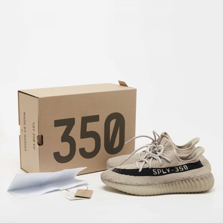 Pre Owned Yeezy x Adidas Grey/Black Knit Fabric Boost 350 V2 Slate Sneakers Size 42