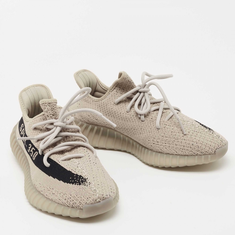 Pre Owned Yeezy x Adidas Grey/Black Knit Fabric Boost 350 V2 Slate Sneakers Size 42