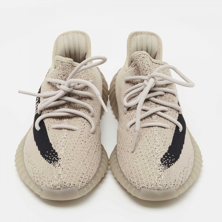 Pre Owned Yeezy x Adidas Grey/Black Knit Fabric Boost 350 V2 Slate Sneakers Size 42