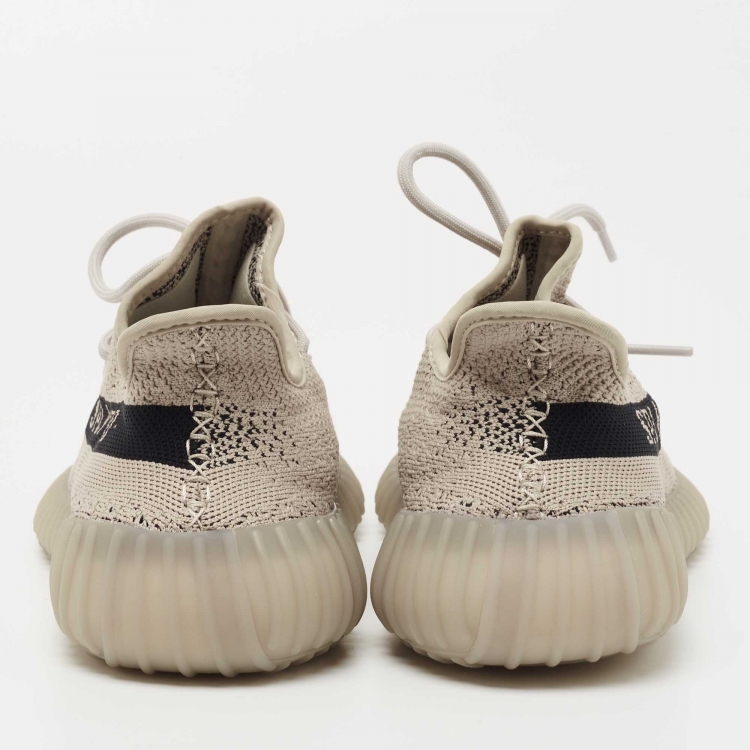 Pre Owned Yeezy x Adidas Grey/Black Knit Fabric Boost 350 V2 Slate Sneakers Size 42