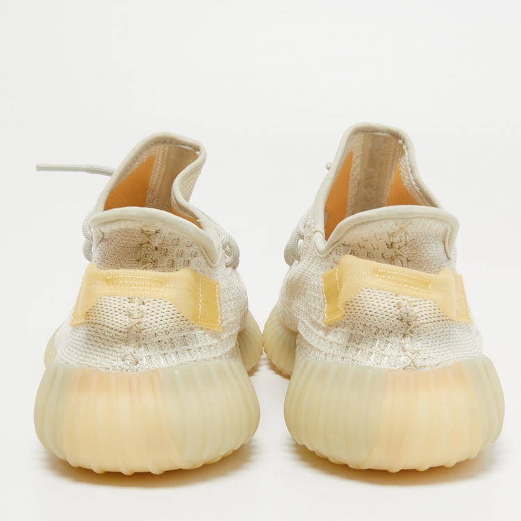 Pre Owned Yeezy x Adidas Off White Knit Fabric Boost 350 V2 Light Sneakers Size 46