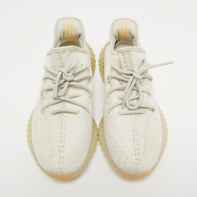 Pre Owned Yeezy x Adidas Off White Knit Fabric Boost 350 V2 Light Sneakers Size 46