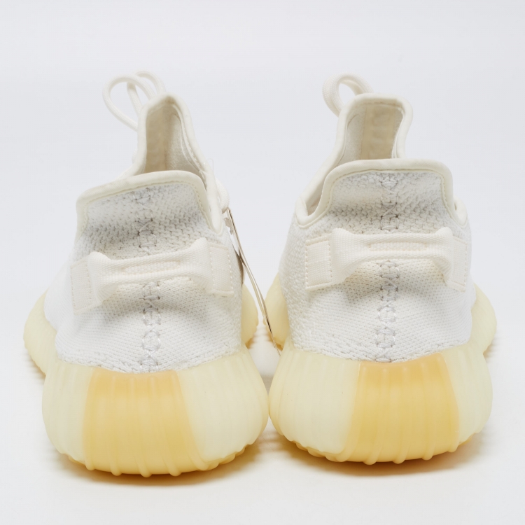 Pre Owned Yeezy x Adidas White Knit Fabric Boost 350 V2 Cream White Sneakers Size 48