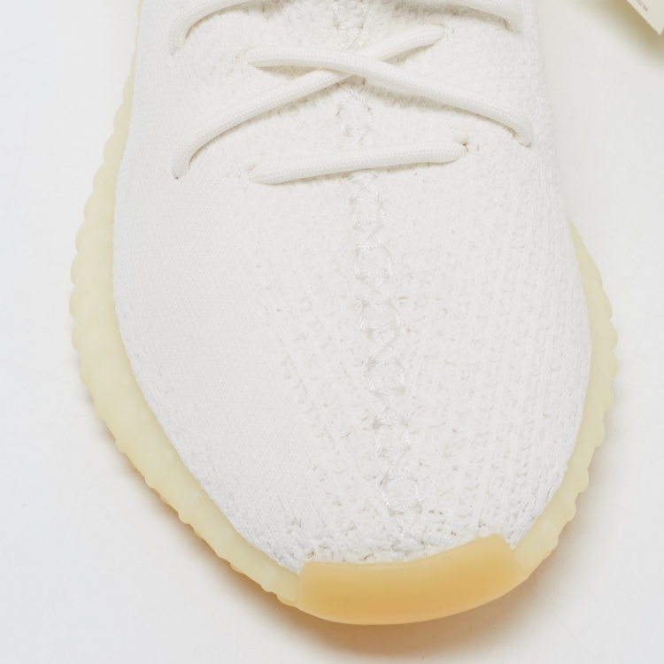 Pre Owned Yeezy x Adidas White Knit Fabric Boost 350 V2 Cream White Sneakers Size 48