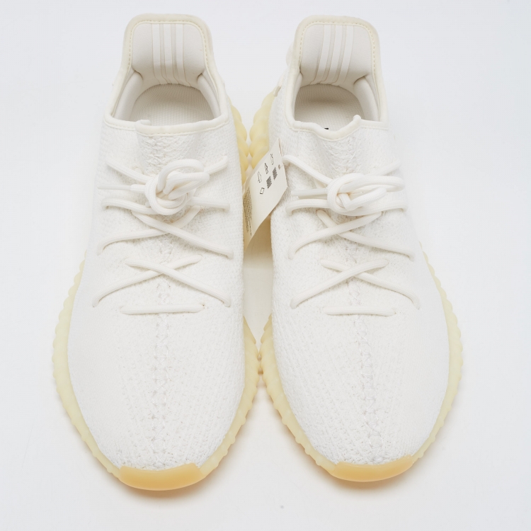 Pre Owned Yeezy x Adidas White Knit Fabric Boost 350 V2 Cream White Sneakers Size 48