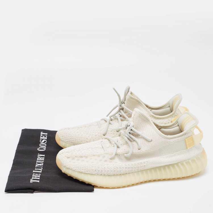 Pre Owned Yeezy x Adidas Cream Knit Fabric Boost 350 V2 Light Sneakers Size 47 1/3 