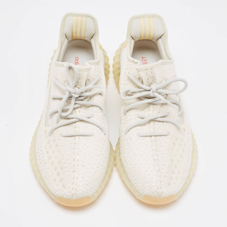 Pre Owned Yeezy x Adidas Cream Knit Fabric Boost 350 V2 Light Sneakers Size 47 1/3 