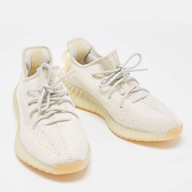 Pre Owned Yeezy x Adidas Cream Knit Fabric Boost 350 V2 Light Sneakers Size 47 1/3 