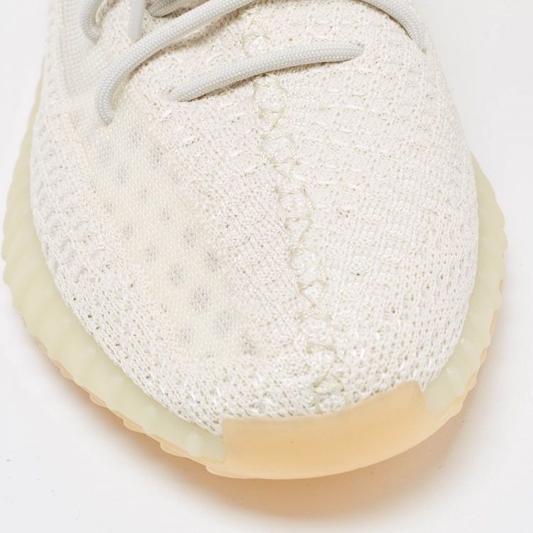 Pre Owned Yeezy x Adidas Cream Knit Fabric Boost 350 V2 Light Sneakers Size 47 1/3 