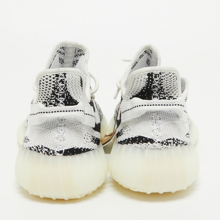 Pre Owned Yeezy x Adiddas White/Black Knit Fabric Boost 350 V2 Zebra Sneakers Size 47 1/3