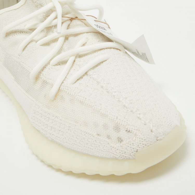 Pre Owned Yeezy x Adidas White Knit Fabric Boost 350 V2 Bone Sneakers Size 48