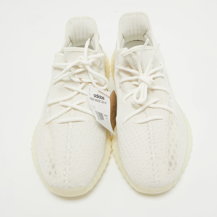 Pre Owned Yeezy x Adidas White Knit Fabric Boost 350 V2 Bone Sneakers Size 48