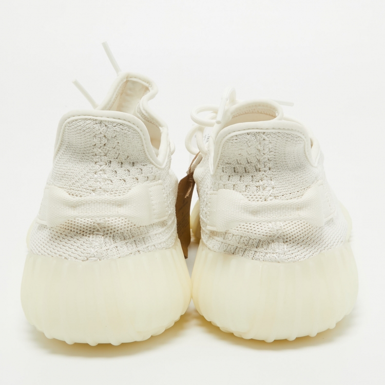 Pre Owned Yeezy x Adidas White Knit Fabric Boost 350 V2 Bone Sneakers Size 48