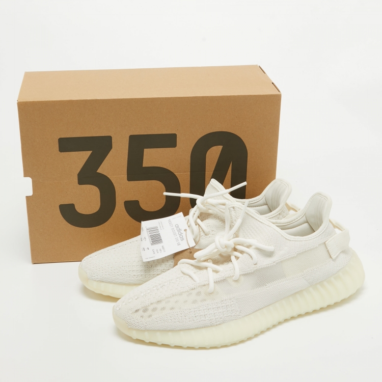 Pre Owned Yeezy x Adidas White Knit Fabric Boost 350 V2 Bone Sneakers Size 48