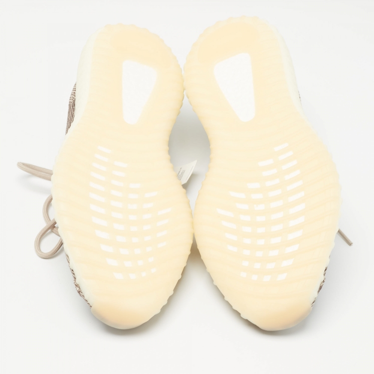 Pre Owned Yeezy x Adidas Brown/White Knit Fabric Boost 350 V2 Zyon Sneakers Size 46 2/3