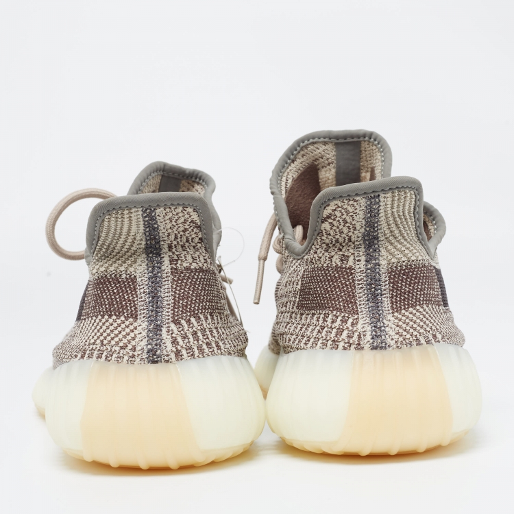Pre Owned Yeezy x Adidas Brown/White Knit Fabric Boost 350 V2 Zyon Sneakers Size 46 2/3