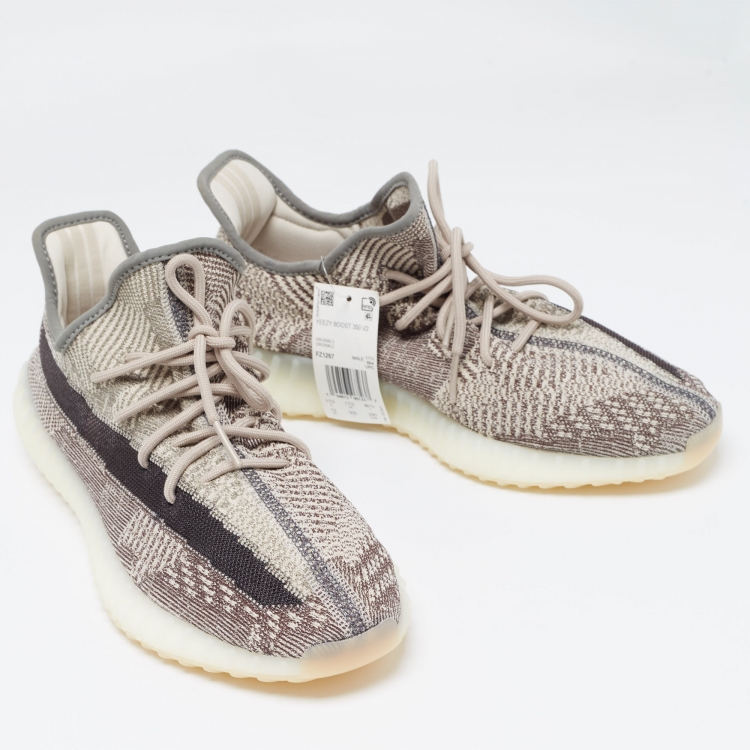 Pre Owned Yeezy x Adidas Brown/White Knit Fabric Boost 350 V2 Zyon Sneakers Size 46 2/3