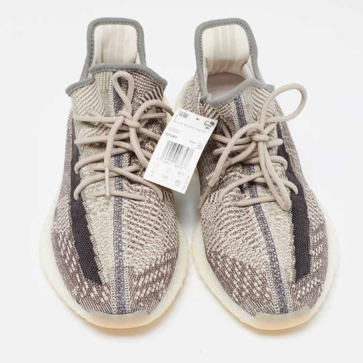 Pre Owned Yeezy x Adidas Brown/White Knit Fabric Boost 350 V2 Zyon Sneakers Size 46 2/3