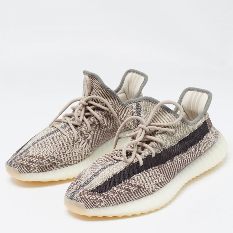 Pre Owned Yeezy x Adidas Brown/White Knit Fabric Boost 350 V2 Zyon Sneakers Size 46 2/3