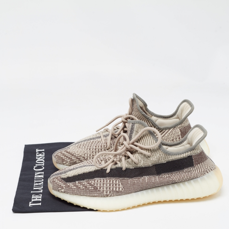 Pre Owned Yeezy x Adidas Brown/White Knit Fabric Boost 350 V2 Zyon Sneakers Size 46 2/3
