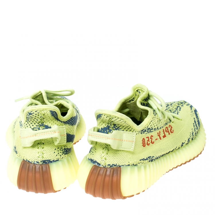 Pre Owned Yeezy x Adidas Green/Blue Cotton Knit Boost 350 V2 Zebra Sneakers Size 38