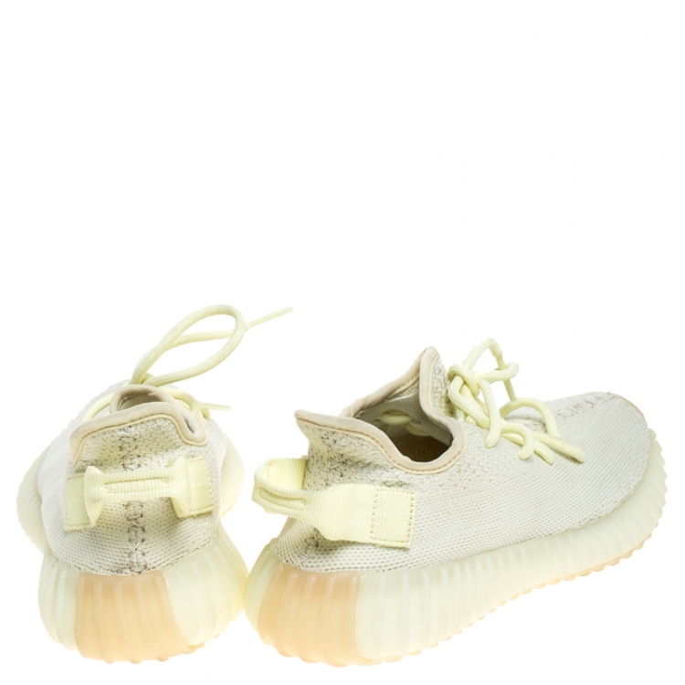 Pre Owned Yeezy x Adidas Light Yellow Cotton Knit Boost 350 V2 Sneakers Size 36