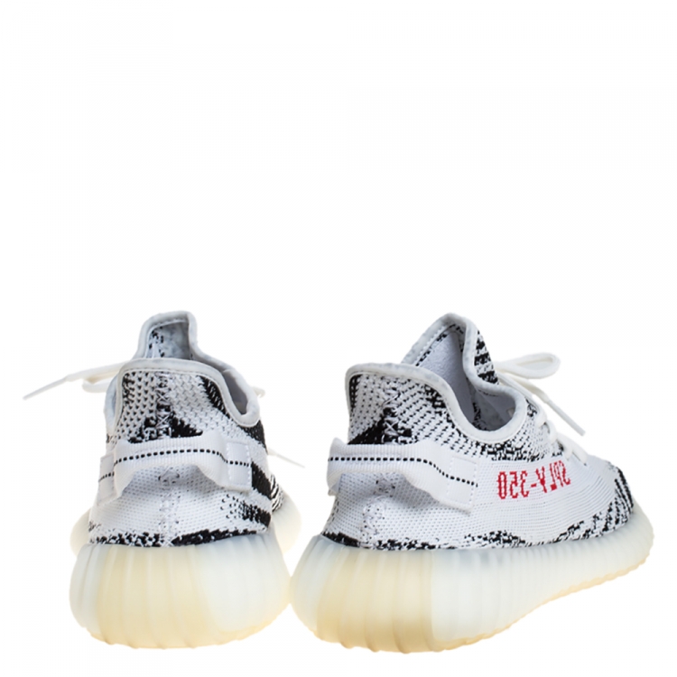 Pre Owned Yeezy x Adidas White/Black Cotton Knit Boost 350 V2 Zebra Sneakers Size FR 42.5