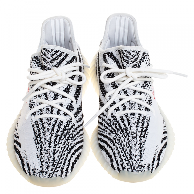 Pre Owned Yeezy x Adidas White/Black Cotton Knit Boost 350 V2 Zebra Sneakers Size FR 42.5