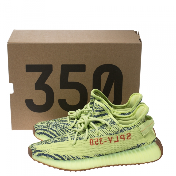 Pre Owned Yeezy x Adidas Semi Frozen Yellow Cotton Knit Boost 350 V2 Sneakers Size 44