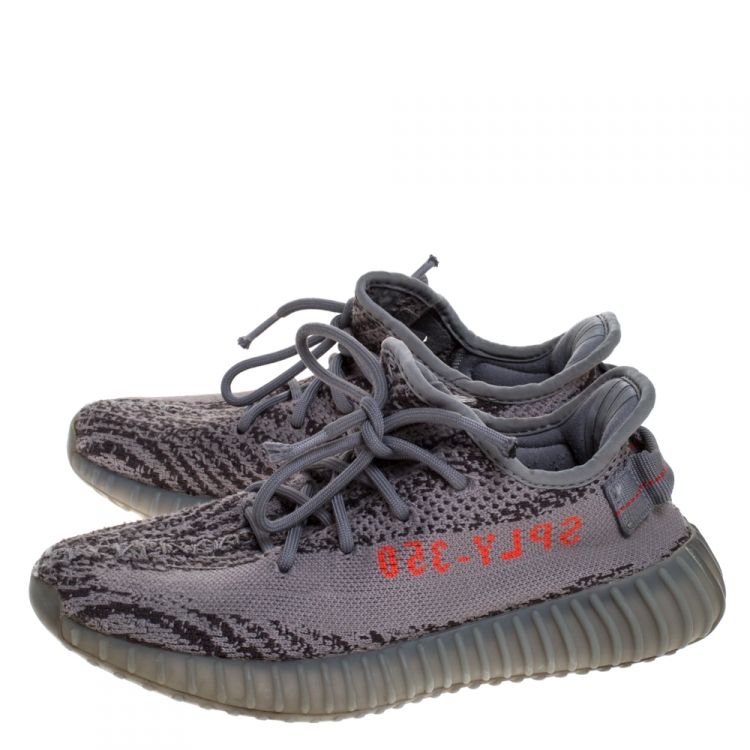 Pre Owned Yeezy x Adidas Grey Cotton Knit Boost 350 V2 Beluga Sneakers Size 38