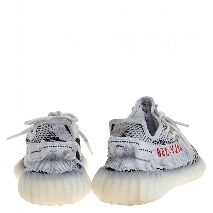 Pre Owned Yeezy x Adidas White/Black Cotton Knit Boost 350 V2 Zebra Sneakers Size 37.5
