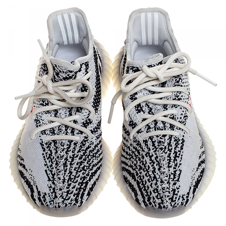 Pre Owned Yeezy x Adidas White/Black Cotton Knit Boost 350 V2 Zebra Sneakers Size 37.5