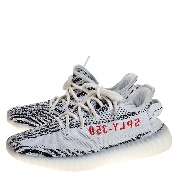 Pre Owned Yeezy x Adidas White/Black Cotton Knit Boost 350 V2 Zebra Sneakers Size 37.5