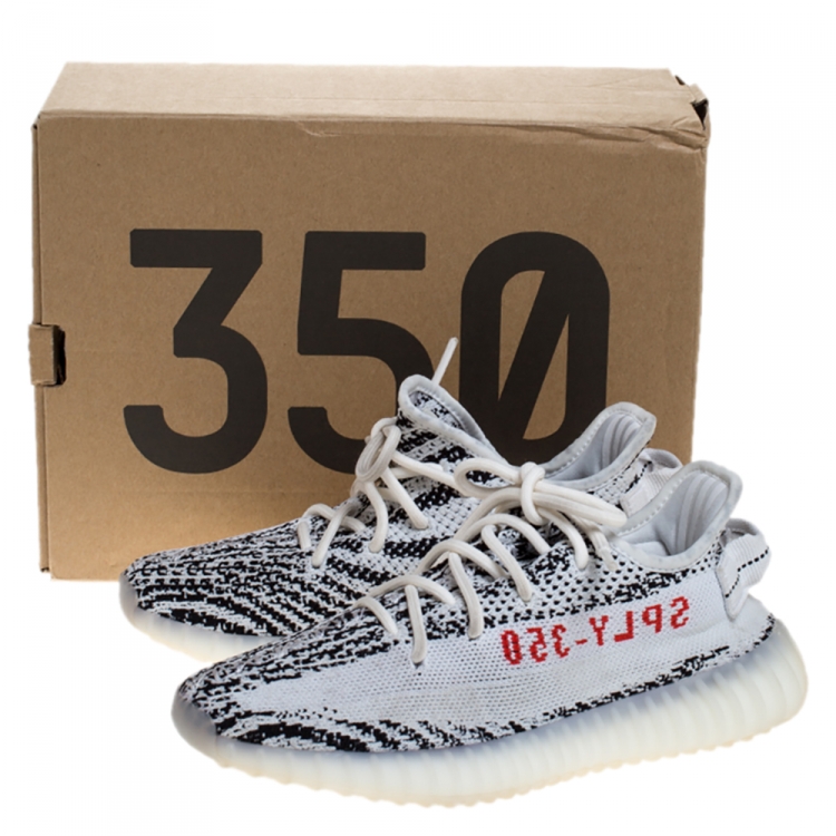 Pre Owned Yeezy x Adidas White/Black Cotton Knit Boost 350 V2 Zebra Sneakers Size 37.5