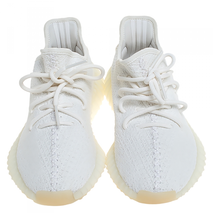 Pre Owned Yeezy x Adidas White Cotton Knit Boost 350 V2 Sneakers Size 38.5