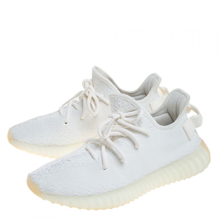 Pre Owned Yeezy x Adidas White Cotton Knit Boost 350 V2 Sneakers Size 38.5