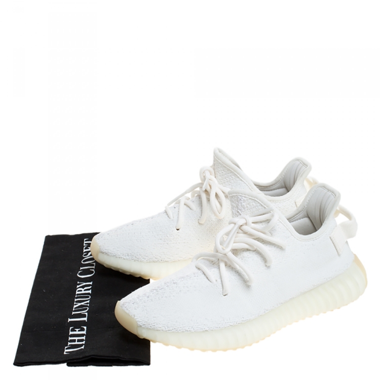 Pre Owned Yeezy x Adidas White Cotton Knit Boost 350 V2 Sneakers Size 38.5