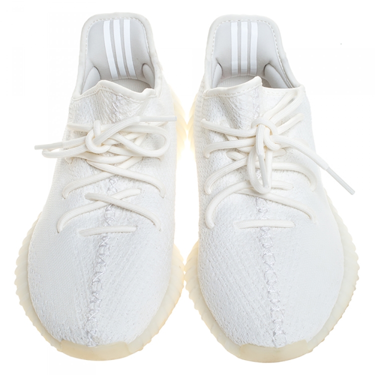 Pre Owned Yeezy x Adidas White Cotton Knit Boost 350 V2 Sneakers Size 41.5