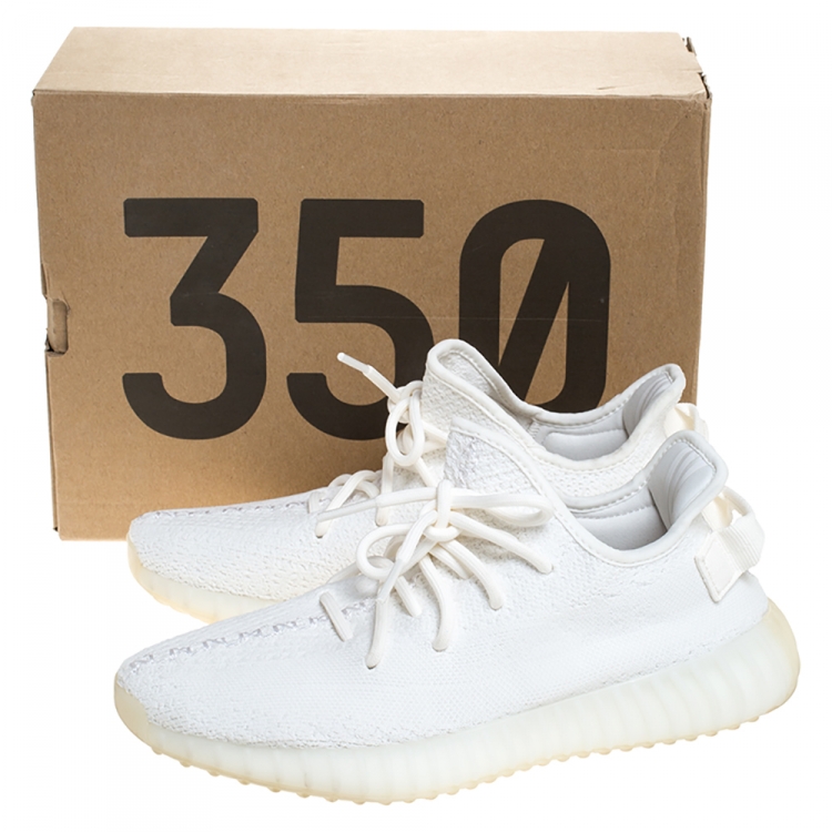 Pre Owned Yeezy x Adidas White Cotton Knit Boost 350 V2 Sneakers Size 41.5