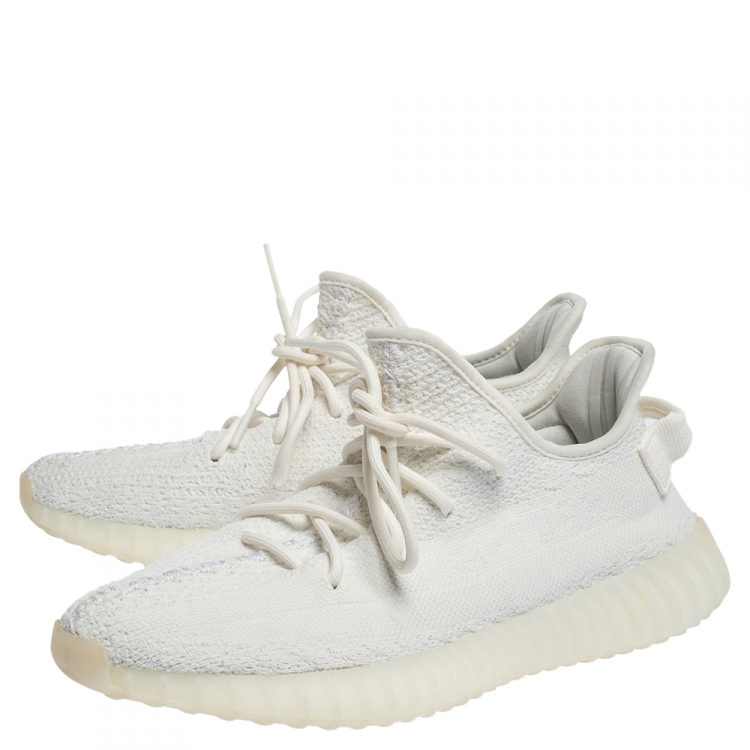Pre Owned Yeezy x Adidas White Cotton Knit Boost 350 V2 Sneakers Size 41.5