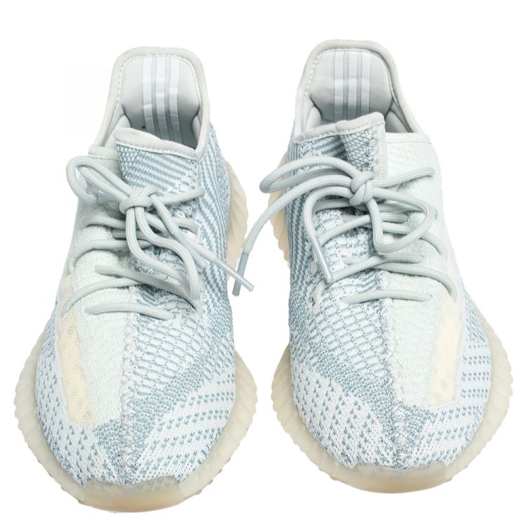 Pre Owned Yeezy x Adidas White/Green Cotton Knit Boost 350 V2 Sneakers Size 42.5