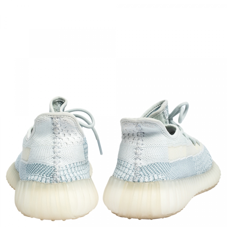 Pre Owned Yeezy x Adidas White/Green Cotton Knit Boost 350 V2 Sneakers Size 42.5