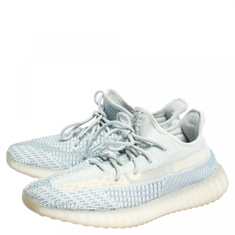 Pre Owned Yeezy x Adidas White/Green Cotton Knit Boost 350 V2 Sneakers Size 42.5