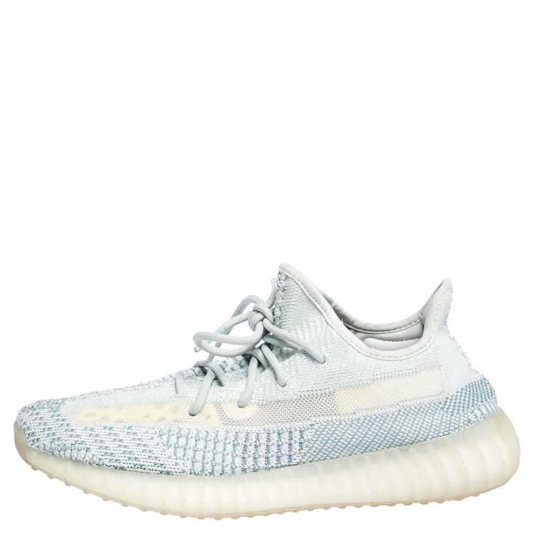 Pre Owned Yeezy x Adidas White/Green Cotton Knit Boost 350 V2 Sneakers Size 42.5