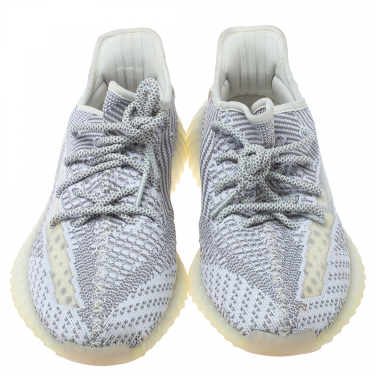 Pre Owned Yeezy x Adidas Grey/White Cotton Knit Boost 350 V2 Static Non Reflective Sneakers Size 42 2/3