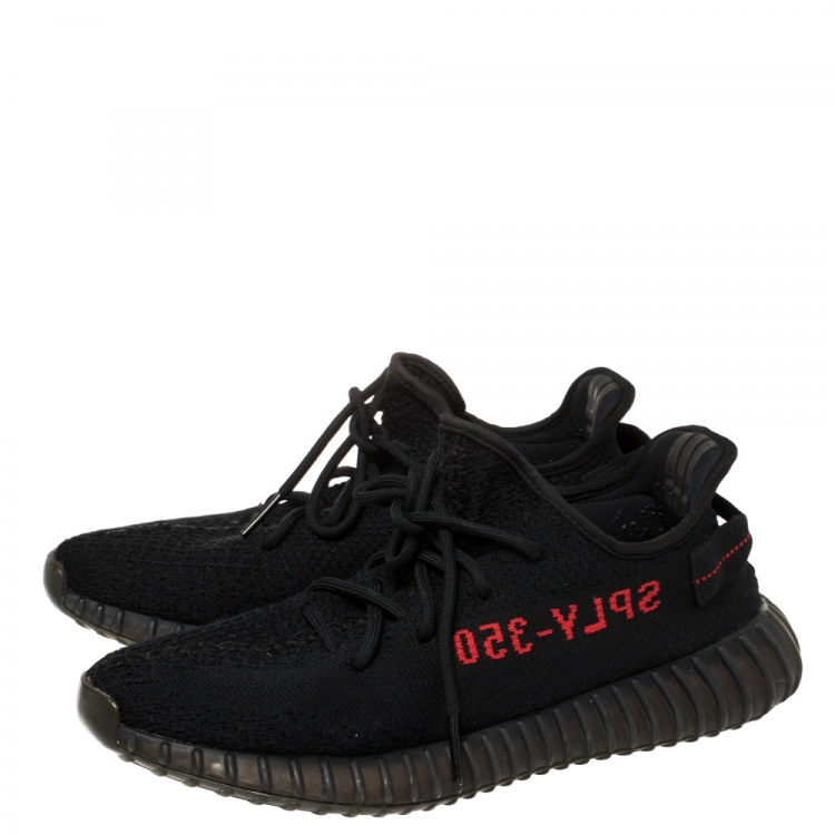 Pre Owned Yeezy x Adidas Black/Red Knit Fabric Boost 350 V2 Sneakers Size 42 2/3