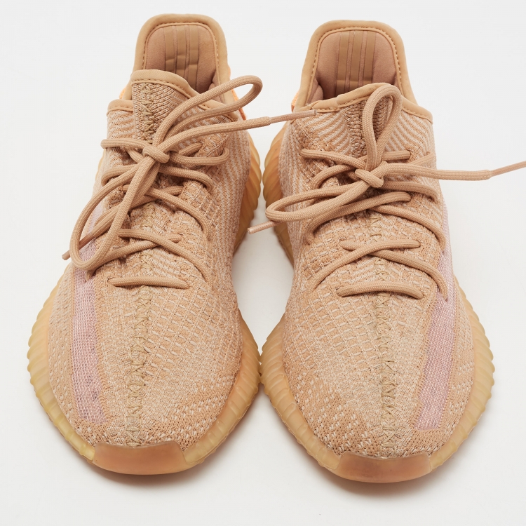 Pre Owned Yeezy x Adidas Orange Knit Fabric Boost 350 V2 Clay Sneakers Size 43 1/3