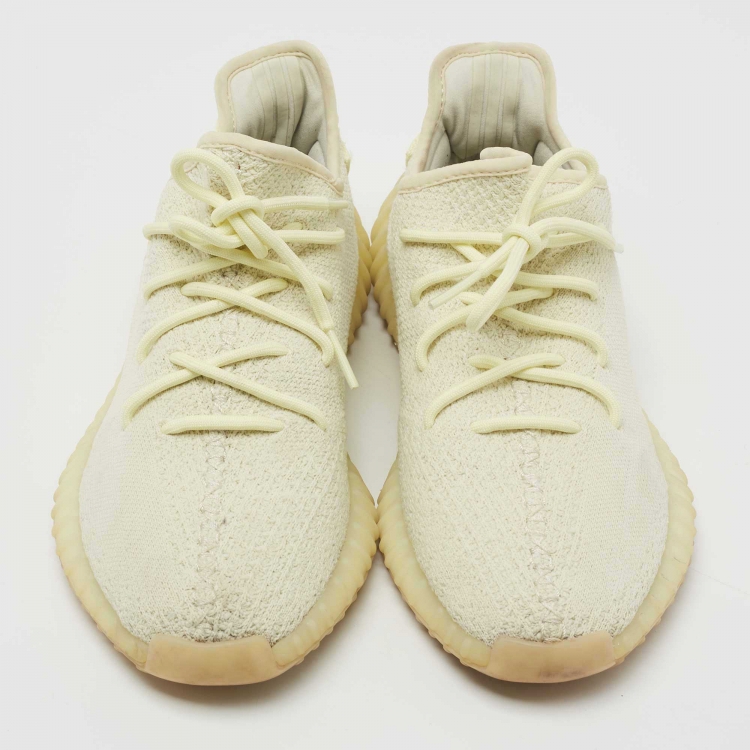 Pre Owned Yeezy x Adidas Green Knit Fabric Boost 350 V2 Butter Sneakers Size 44 2/3