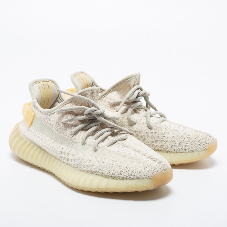 Pre Owned Yeezy x Adidas Off-White Knit Fabric Boost 350 V2 Light Low-Top Sneakers Size 38 2/3